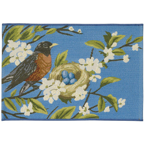 Trans Ocean Liora Manne Esencia Robin's Nest Indoor/Outdoor Mat - Whimsical Design With Charming Bird & Flowers Blue Polypropylene,Polyester Ecn23958603