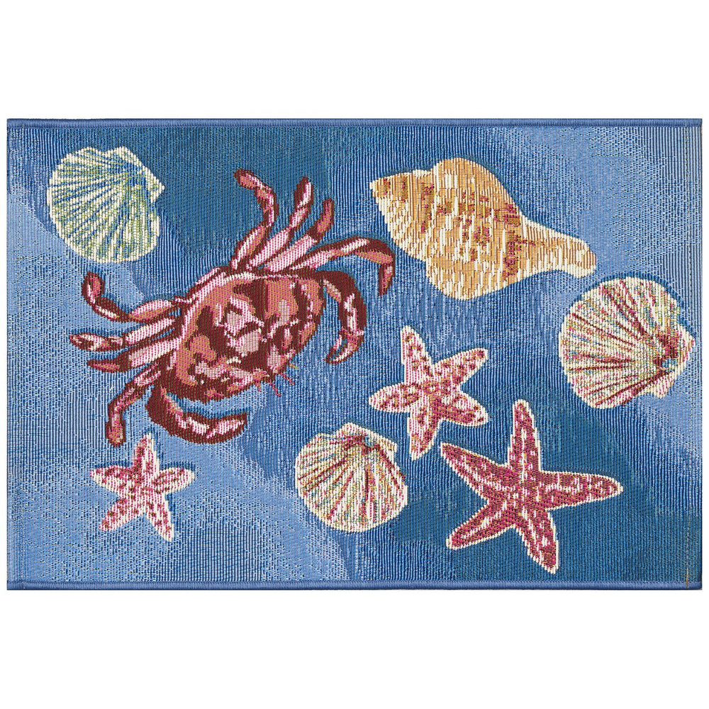 Trans Ocean Liora Manne Esencia Shell We Dance Indoor/Outdoor Mat - Whimsical Coastal Decor For Any Space Blue Polypropylene,Polyester Ecn23959604