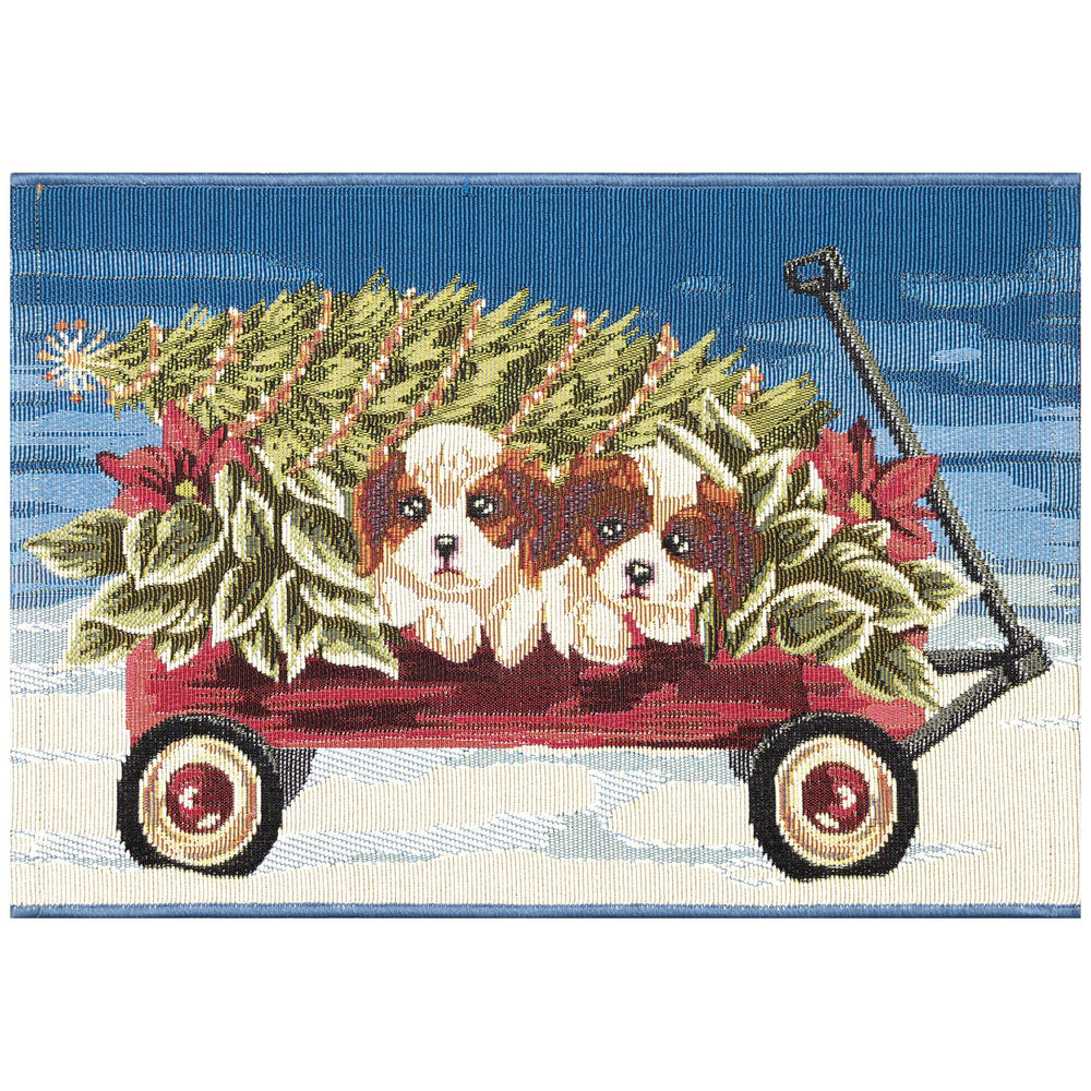 Trans Ocean Liora Manne Esencia Wagon Wonderland Indoor/Outdoor Mat With Adorable Puppies And Holiday Charm Blue Polypropylene,Polyester Ecn34963903