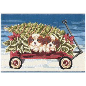 Trans Ocean Liora Manne Esencia Wagon Wonderland Indoor/Outdoor Mat With Adorable Puppies And Holiday Charm Blue Polypropylene,Polyester Ecn34963903