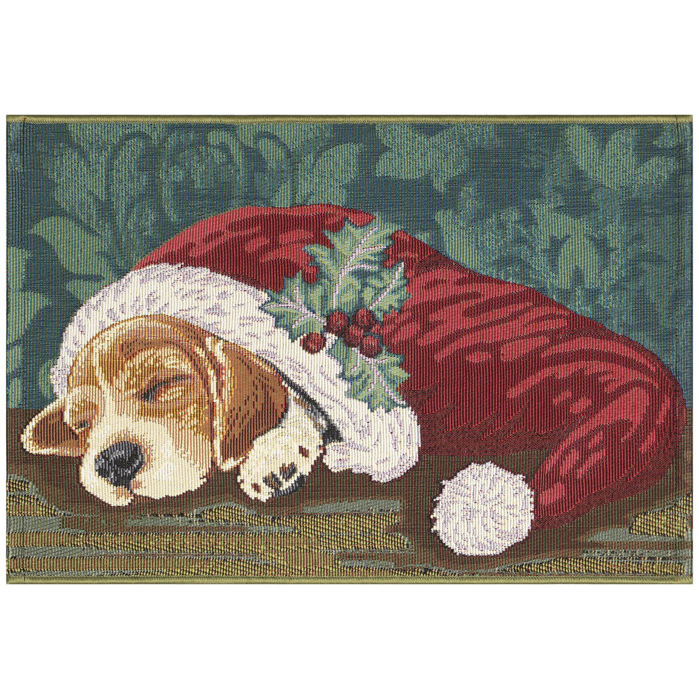 Trans Ocean Liora Manne Esencia Indoor/Outdoor Whimsical Dog Mat - Adorable Puppy In Santa Hat Design Green Polypropylene,Polyester Ecn23964016