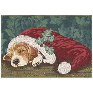 Trans Ocean Liora Manne Esencia Indoor/Outdoor Whimsical Dog Mat - Adorable Puppy In Santa Hat Design Green Polypropylene,Polyester Ecn23964016