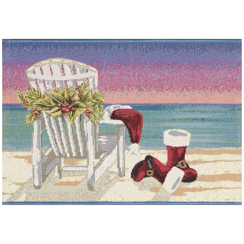 Trans Ocean Liora Manne Esencia Santa Siesta Indoor/Outdoor Mat - Whimsical Beach Scene For Holiday Cheer Blue Polypropylene,Polyester Ecn34964104