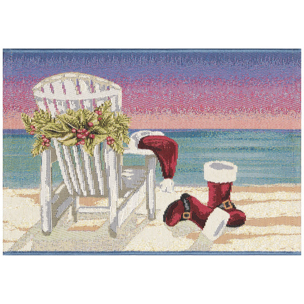 Trans Ocean Liora Manne Esencia Santa Siesta Indoor/Outdoor Mat - Whimsical Beach Scene For Holiday Cheer Blue Polypropylene,Polyester Ecn34964104