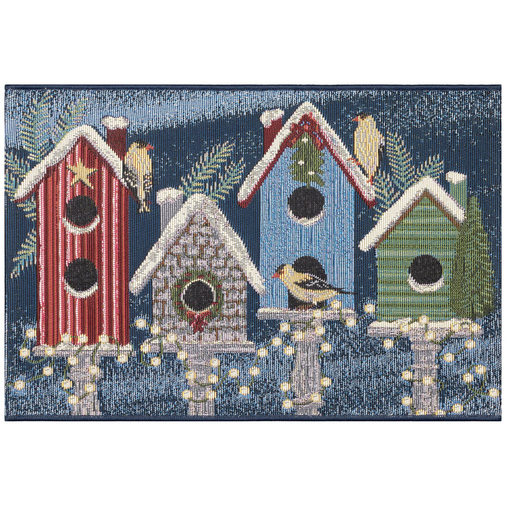 Trans Ocean Liora Manne Esencia Whimsical Birdhouse Holiday Indoor/Outdoor Mat For Cheerful Seasonal Decor Navy Polypropylene,Polyester Ecn23964633