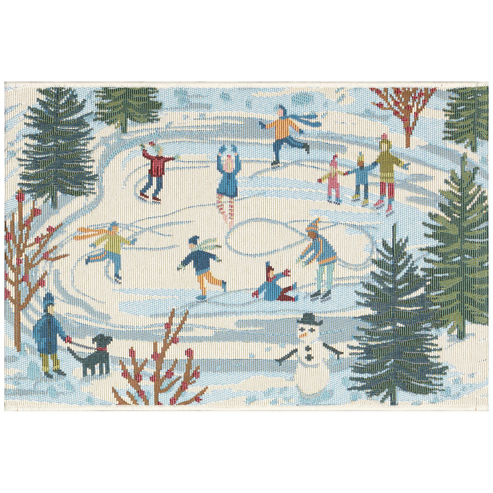 Trans Ocean Liora Manne Esencia Gone Skating Indoor/Outdoor Mat - Whimsical Winter Fun With Colorful Skaters Blue Polypropylene,Polyester Ecn34964703
