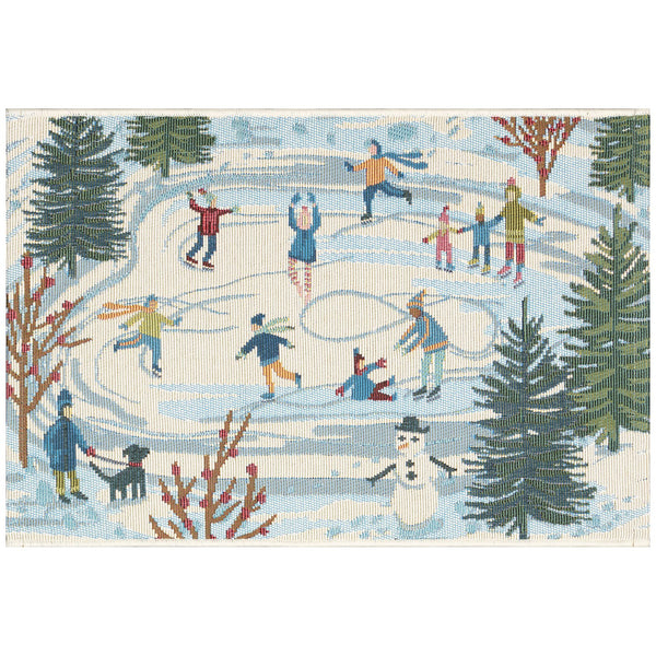 Trans Ocean Liora Manne Esencia Gone Skating Indoor/Outdoor Mat - Whimsical Winter Fun With Colorful Skaters Blue Polypropylene,Polyester Ecn34964703