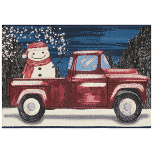 Trans Ocean Liora Manne Esencia Whimsical Truck Holiday Mat - Cheerful Snowman Design For Indoor & Outdoor Use Navy Polypropylene,Polyester Ecn34965547