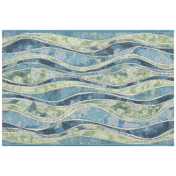 Trans Ocean Liora Manne Esencia Wave Indoor/Outdoor Mat - Contemporary Abstract Design In Soothing Blue Hues Blue Polypropylene,Polyester Ecn23966204