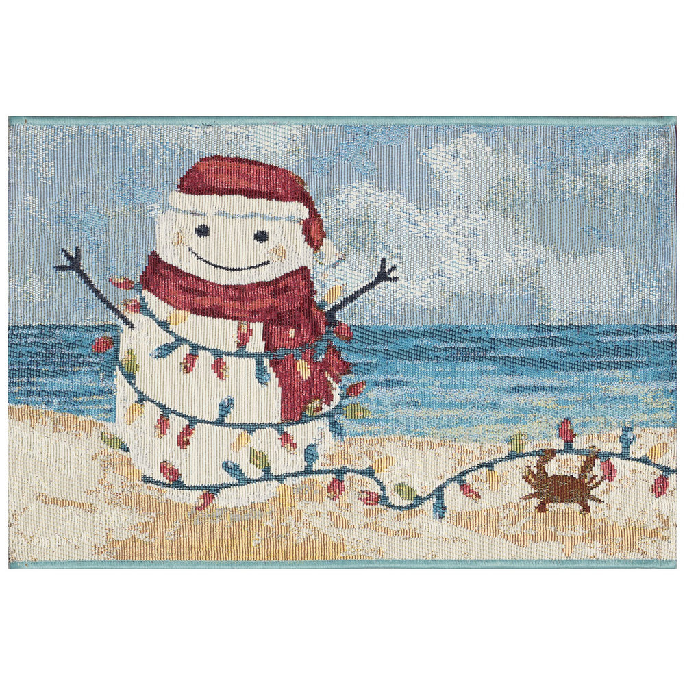 Trans Ocean Liora Manne Esencia Beach Snowman Indoor/Outdoor Mat - Whimsical Holiday Decor For Any Space Blue Polypropylene,Polyester Ecn23968304