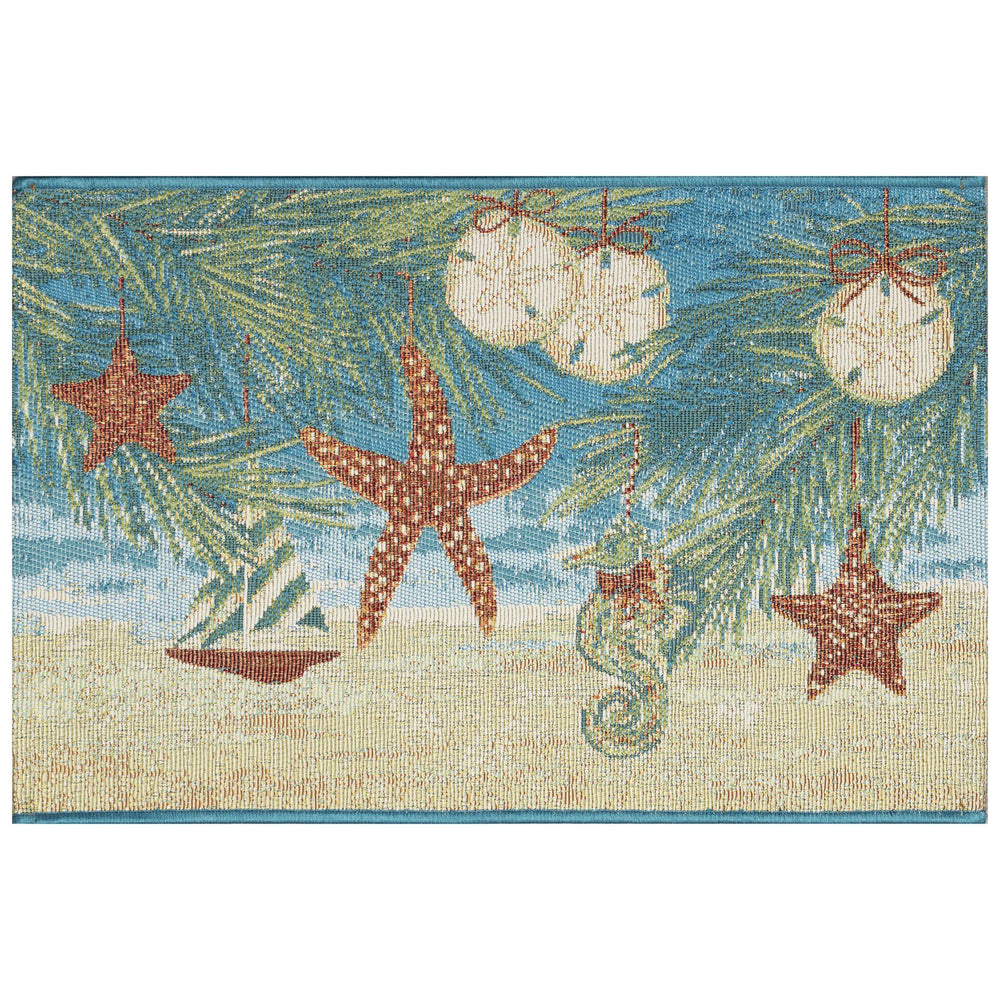 Trans Ocean Liora Manne Esencia Coastal Ornaments Mat - Whimsical Beach Design, Non-slip Indoor/Outdoor Decor Blue Polypropylene,Polyester Ecn34968704