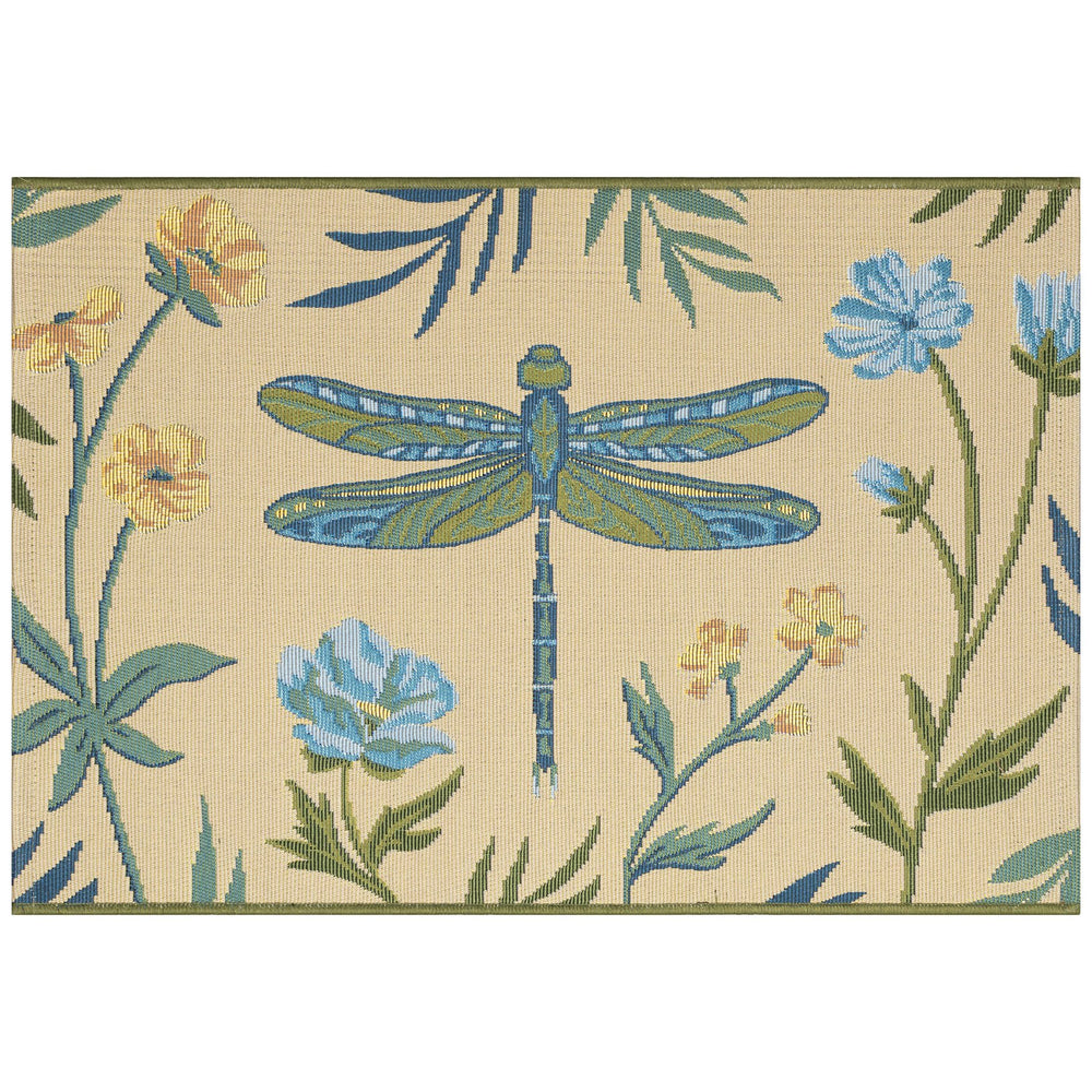 Trans Ocean Liora Esencia Floral Dragonfly Indoor/Outdoor Non-slip Mat - Vibrant Garden Décor For Any Space Blue Polypropylene,Polyester Ecn23970603