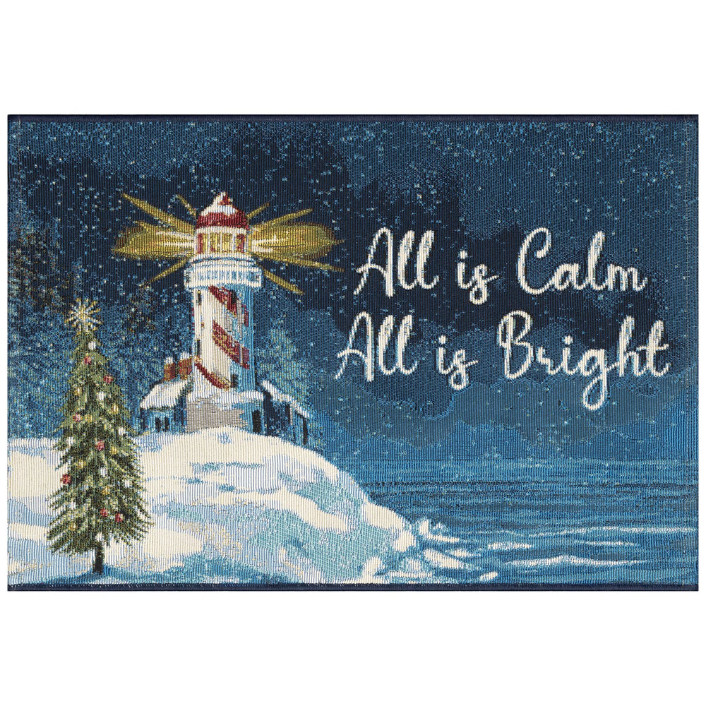 Trans Ocean Liora Manne Esencia All Is Calm Coastal Welcome Mat - Vibrant Lighthouse & Holiday Cheer Decor Navy Polypropylene,Polyester Ecn23971747