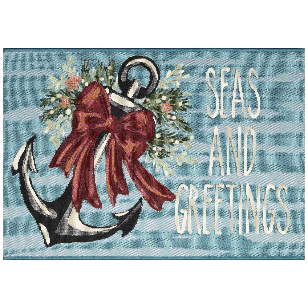 Trans Ocean Liora Manne Esencia Seas And Greetings Indoor/Outdoor Mat With Nautical Charm And Style Blue Polypropylene,Polyester Ecn34972004