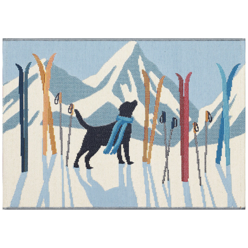Trans Ocean Liora Manne Esencia Downhill Dog Indoor/Outdoor Non-slip Mat Featuring A Black Lab On Ski Adventure Off,White Polypropylene,Polyester Ecn34972411