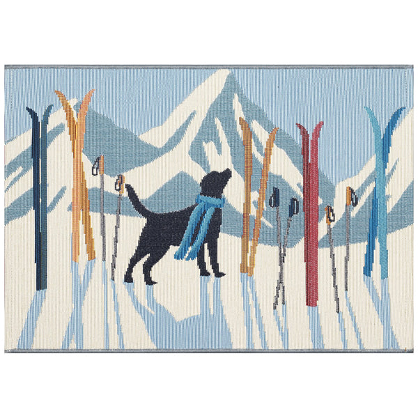 Trans Ocean Liora Manne Esencia Downhill Dog Indoor/Outdoor Non-slip Mat Featuring A Black Lab On Ski Adventure Off,White Polypropylene,Polyester Ecn34972411