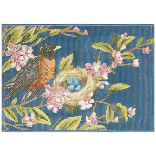 Trans Ocean Liora Manne Esencia Robin's Nest Indoor/Outdoor Mat - Whimsical Design With Charming Bird & Flowers Blue Polypropylene,Polyester Ecn34958603
