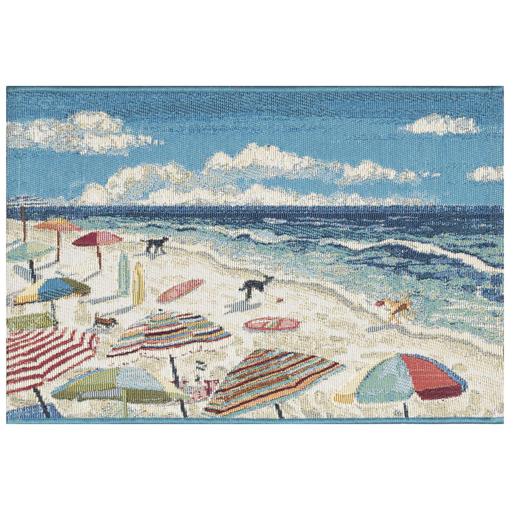 Trans Ocean Liora Manne Esencia Indoor/Outdoor Non-slip Mat With Whimsical Beach Scene And Colorful Dogs Blue Polypropylene,Polyester Ecn34966004