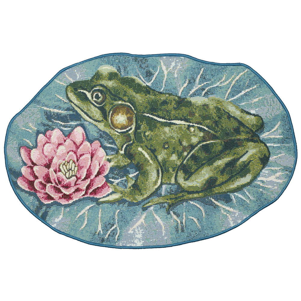 Trans Ocean Liora Esencia Frog & Lotus Indoor/Outdoor Non-slip Mat – Whimsical Green Garden Decor, 3'3"X2'1" Green Polypropylene,Polyester Ecn35961006