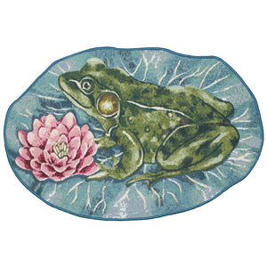 Trans Ocean Liora Esencia Frog & Lotus Indoor/Outdoor Non-slip Mat – Whimsical Green Garden Decor, 3'3"X2'1" Green Polypropylene,Polyester Ecn35961006