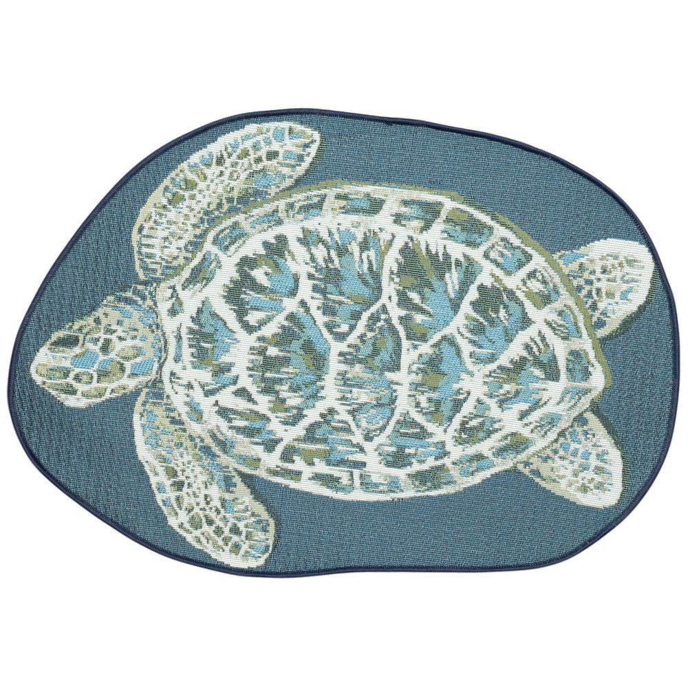 Trans Ocean Liora Esencia Seaturtle Indoor/Outdoor Mat – Whimsical Blue Turtle Design, 3'3" X 2'1" Shaped Blue Polypropylene,Polyester Ecn35961503