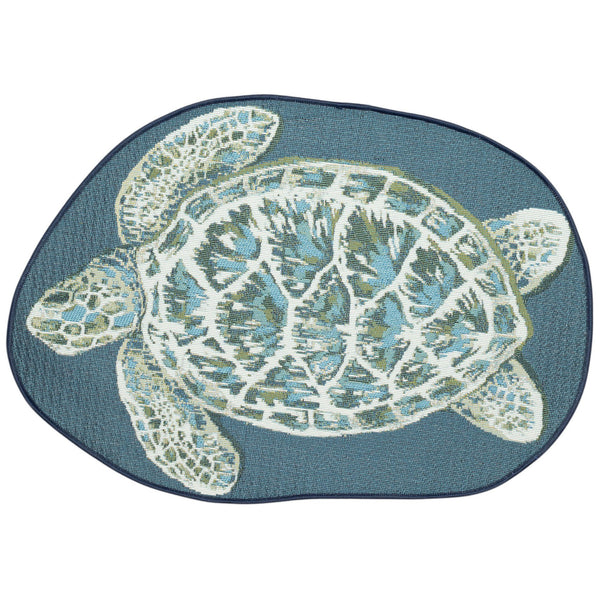 Trans Ocean Liora Esencia Seaturtle Indoor/Outdoor Mat – Whimsical Blue Turtle Design, 3'3" X 2'1" Shaped Blue Polypropylene,Polyester Ecn35961503