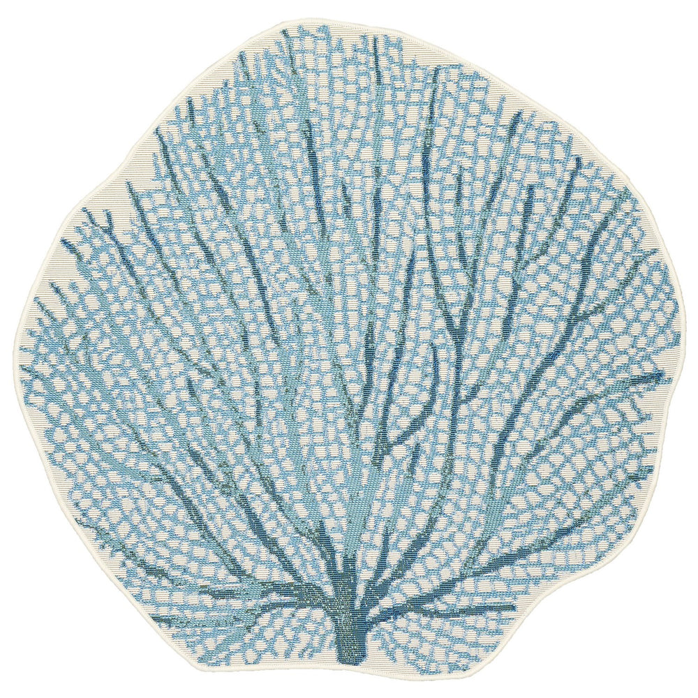 Trans Ocean Liora Manne Esencia Coral Fan Indoor/Outdoor Mat - Coastal Chic Design For Elegant Spaces Blue Polypropylene,Polyester Ecnd3961904