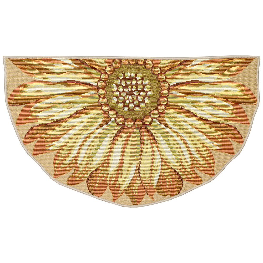 Trans Ocean Liora Esencia Sunflower Indoor/Outdoor Mat - 3'3" X 2'1" Half Round, Colorful Floral Design Yellow Polypropylene,Polyester Ecnh3961709