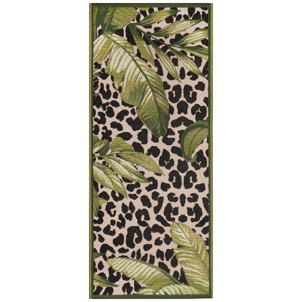 Trans Ocean Liora Manne Esencia Safari Indoor/Outdoor Mat - Bold Leopard Print With Tropical Leaves Design Green Polypropylene,Polyester Ecnr5805606