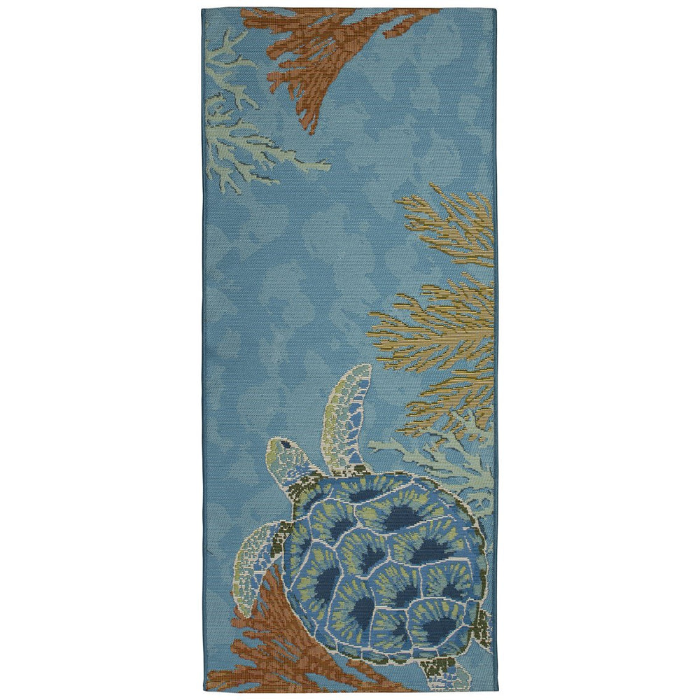 Trans Ocean Liora Manne Esencia Seaturtle Garden Non-slip Indoor/Outdoor Mat For Whimsical Coastal Decor Blue Polypropylene,Polyester Ecnr5958104