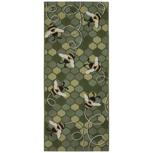 Trans Ocean Liora Manne Esencia Bee Free Indoor/Outdoor Mat - Whimsical Bees On Vibrant Mosaic Background Green Polypropylene,Polyester Ecnr5958506