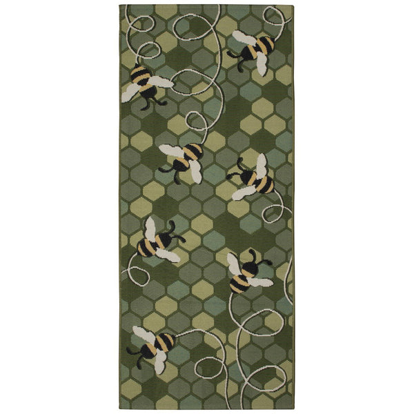 Trans Ocean Liora Manne Esencia Bee Free Indoor/Outdoor Mat - Whimsical Bees On Vibrant Mosaic Background Green Polypropylene,Polyester Ecnr5958506