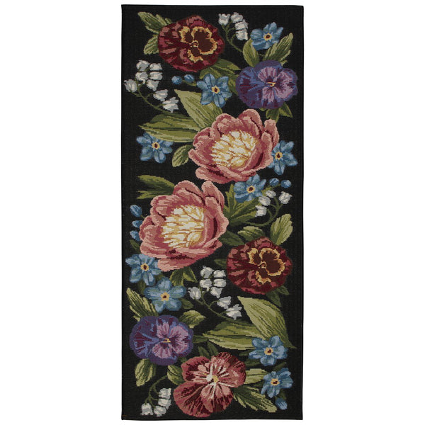 Trans Ocean Liora Manne Esencia Secret Garden Mat - Vibrant Botanical Design For Indoor/Outdoor Spaces Black Polypropylene,Polyester Ecnr5958948
