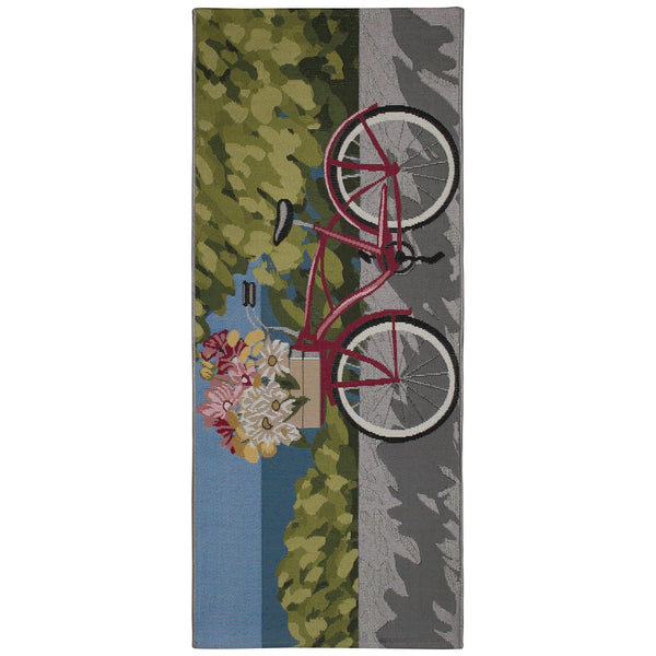 Trans Ocean Liora Manne Esencia Summer Ride Indoor/Outdoor Mat - Whimsical Bike Design With Floral Accents Blue Polypropylene,Polyester Ecnr5960003