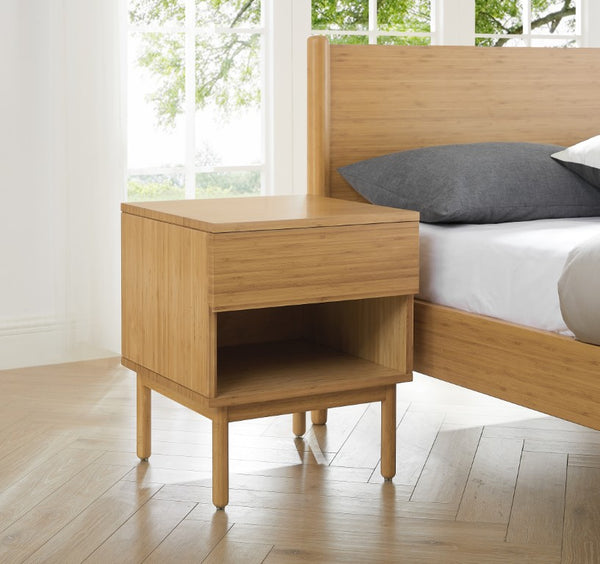 Greenington Ria Queen Bamboo Platform Bed Eco Friendly Slatted Frame with Panel Headboard Caramelized ECO015CA