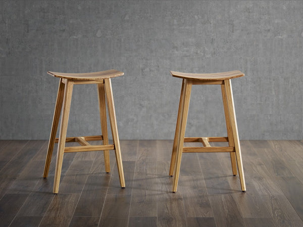 Greenington Tigris Solid Bamboo Counter Stools with Tiger Inlay Artisan Craftsmanship Set of 2 Caramelized/Exotic Tiger ECO09CA