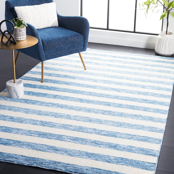 Safavieh Easy Contemporary Area Rug - Chic Striped Design In Soft Blue And Ivory For Elegant Home Decor Light Blue ,Ivory Polyester Ecr115l-210
