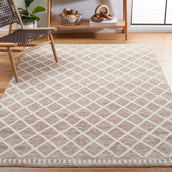 Safavieh Easy Contemporary Geometric Lattice Area Rug – Elegant, Durable, Easy-care Design For Modern Spaces Beige ,Ivory Polyester Ecr116b-212