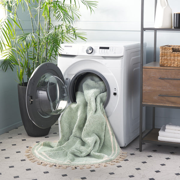 Safavieh Easy Care Handcrafted Area Rug - Luxurious Cotton Design With Elegant Tassel, Washable & Durable Teal ,Ivory Cotton Ecr201j-8r