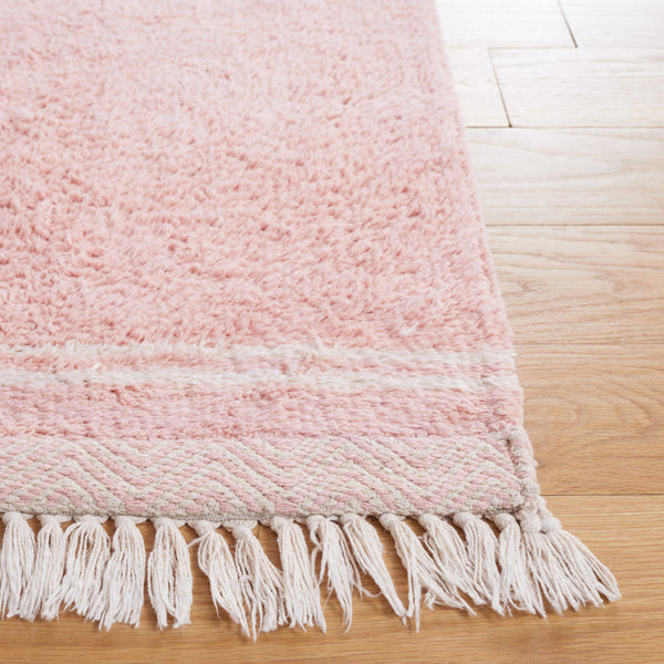 Safavieh Easy Handwoven Cotton Rug - Elegant Light Blue And Ivory Design With Tassel For Any Home Decor Pink ,Ivory Cotton Ecr211u-4r