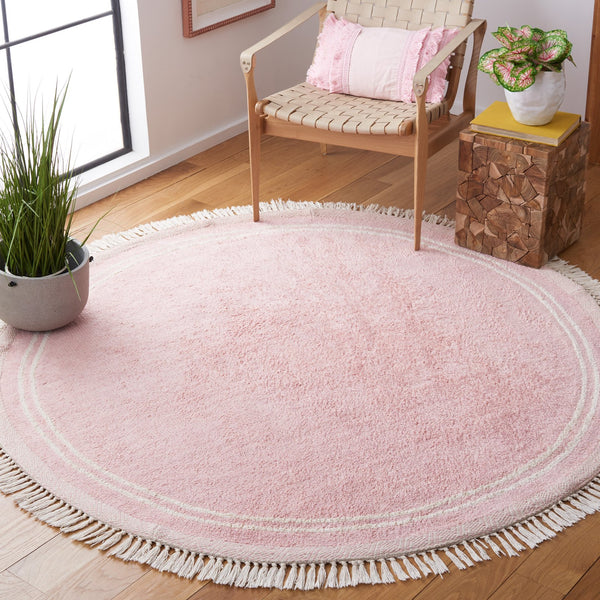 Safavieh Easy Handwoven Cotton Rug - Elegant Light Blue And Ivory Design With Tassel For Any Home Decor Pink ,Ivory Cotton Ecr211u-4r