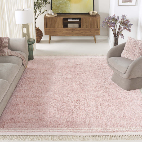 Safavieh Easy Handwoven Cotton Rug - Elegant Light Blue And Ivory Design With Tassel For Any Home Decor Pink ,Ivory Cotton Ecr211u-4r