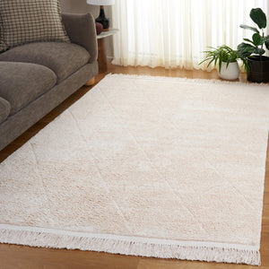 Safavieh Easy Care Hand-woven Cotton Area Rug With Diamond Pattern And Fringe Detail For Timeless Decor Ivory Recyclyed Cotton Pile Ecr213a-6sq