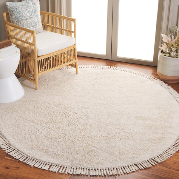 Safavieh Easy Care Hand-woven Cotton Area Rug With Diamond Pattern And Fringe Detail For Timeless Decor Ivory Recyclyed Cotton Pile Ecr213a-6sq