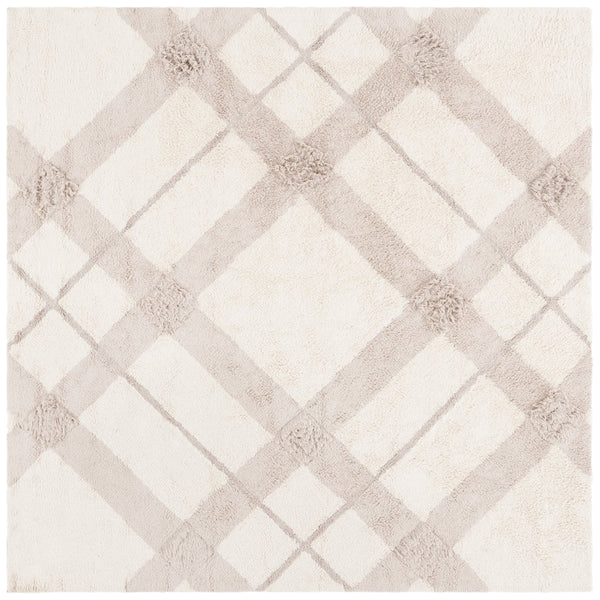 Safavieh Easy Care 6' Square Area Rug - Handwoven Sustainable Luxury With Chic Lattice Design For Modern Homes Ivory ,Beige Recyclyed Cotton Pile Ecr215a-6