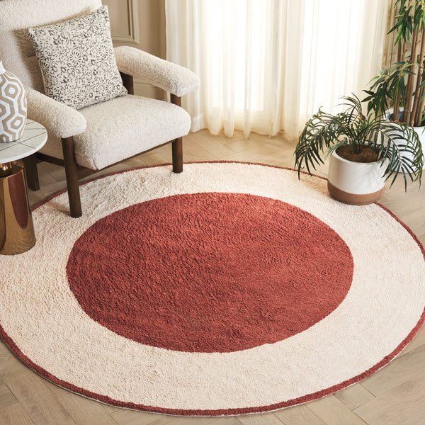 Safavieh Easy Care Artisan-crafted Area Rug - Sustainable Recycled Cotton, Hand-tufted Elegance For Home Ivory ,Rust Recycled Cotton Ecr220p-3r