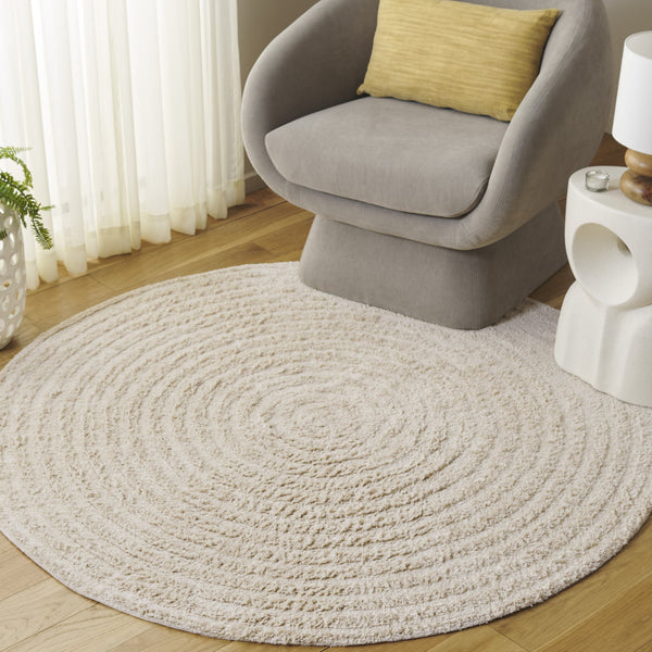Safavieh Easy Care Round Area Rug – Luxurious Table Tufted Cotton, Eco-friendly, Plush, Modern Home Décor Ivory Recycled Cotton Ecr228a-5r