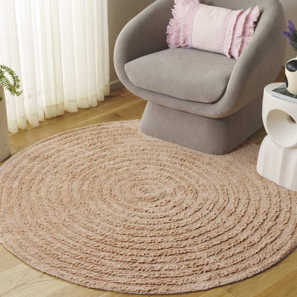 Safavieh Easy Care Round Area Rug – Luxurious Table Tufted Cotton, Eco-friendly, Plush, Modern Home Décor Pink Recycled Cotton Ecr228u-5r
