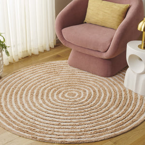 Safavieh Easy Care Round Area Rug - Eco-friendly Modern Design With Plush Pile Height For Luxurious Comfort Orange ,Ivory Recycled Cotton Ecr229p-5r