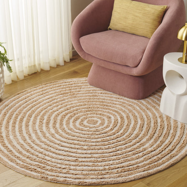 Safavieh Easy Care Round Area Rug - Eco-friendly Modern Design With Plush Pile Height For Luxurious Comfort Orange ,Ivory Recycled Cotton Ecr229p-5r